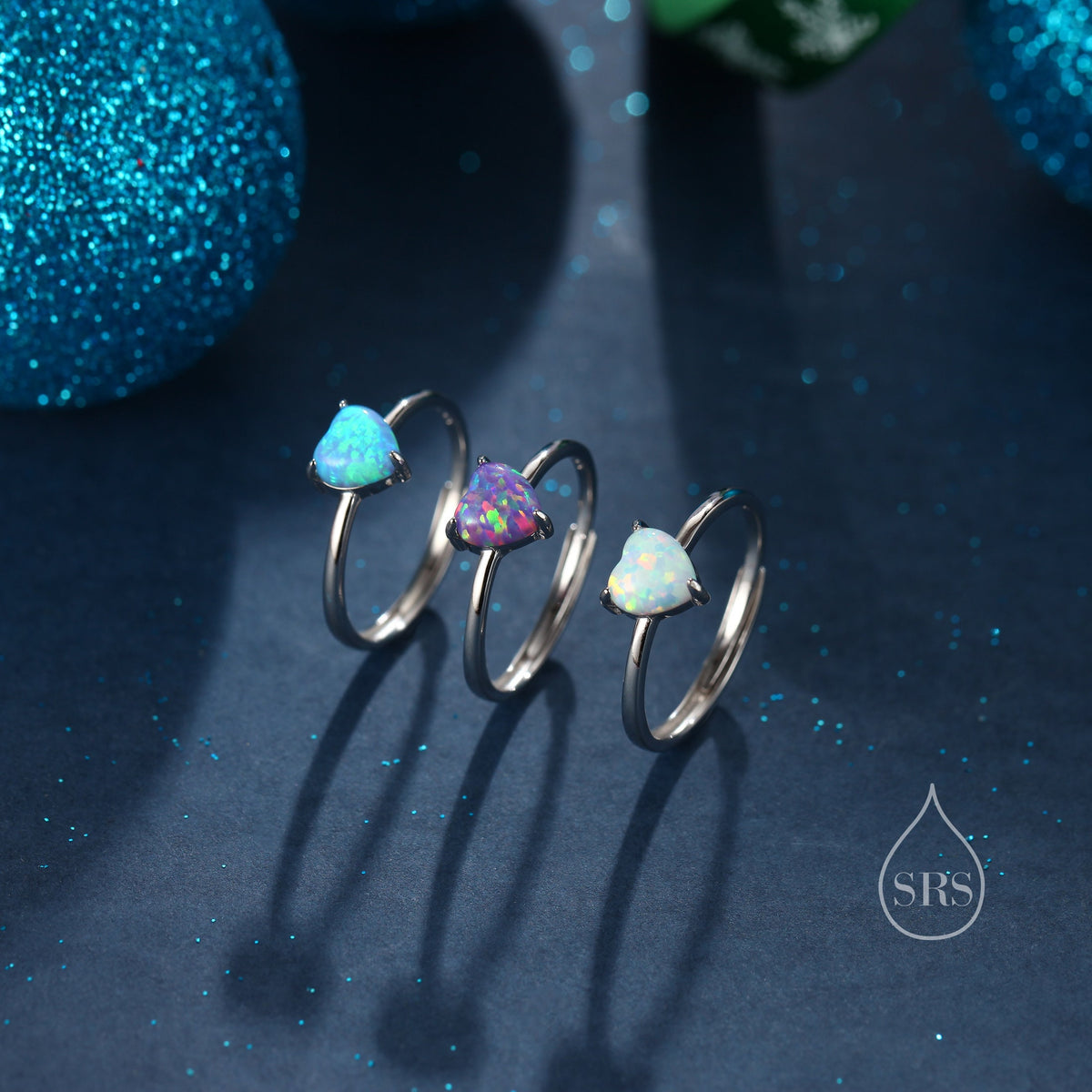 Fire Opal Heart Ring in Sterling Silver, Adjustable Size Opal Ring, Prong Set, Lab Opal Stone Ring, Opal Ring, Delicate Stacking Ring
