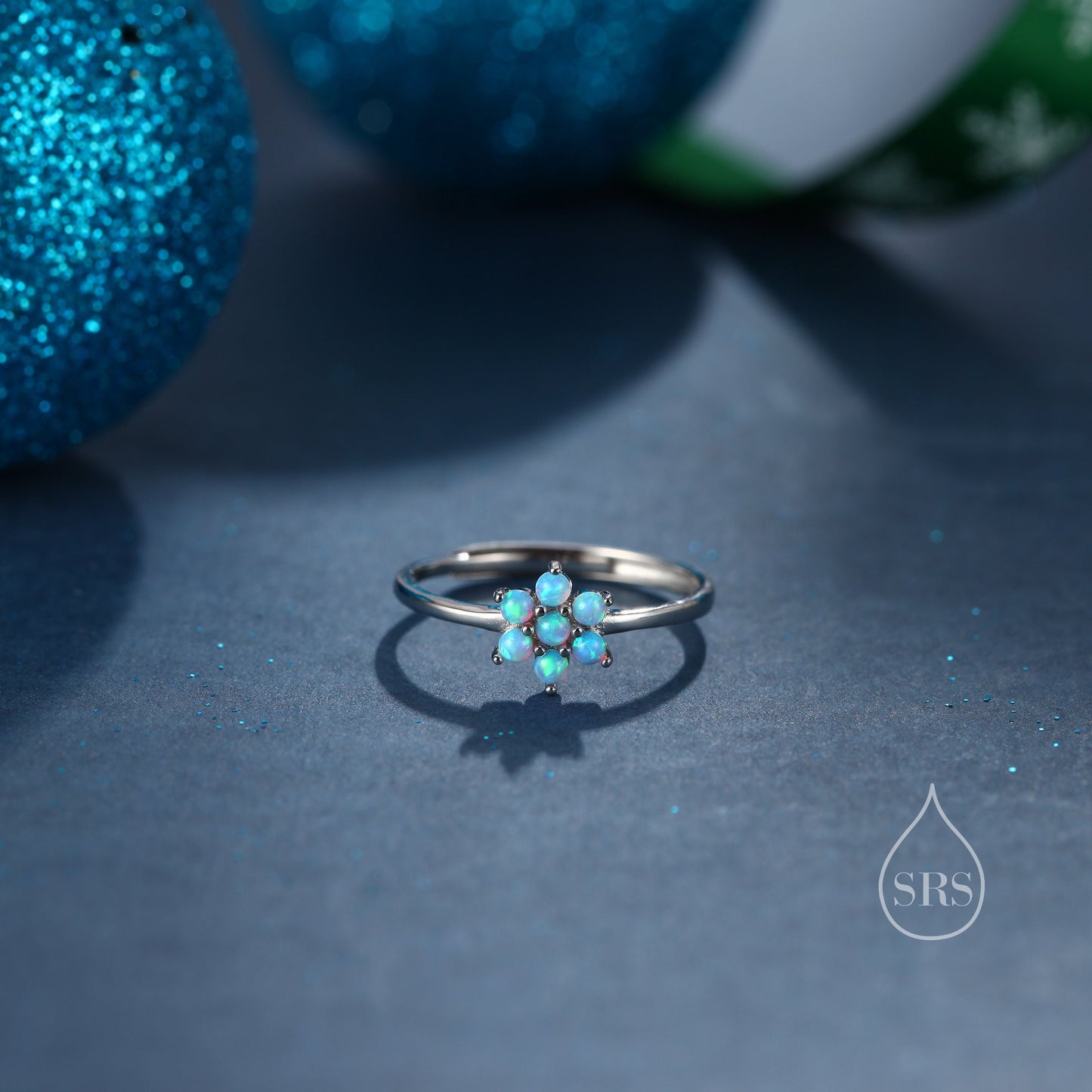 Opal Flower Ring in Sterling Silver, White/ Purple/Blue Opal Flower, Lab Opal Stone Ring, Delicate Stacking Ring