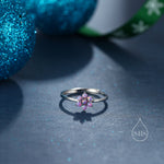 Opal Flower Ring in Sterling Silver, White/ Purple/Blue Opal Flower, Lab Opal Stone Ring, Delicate Stacking Ring