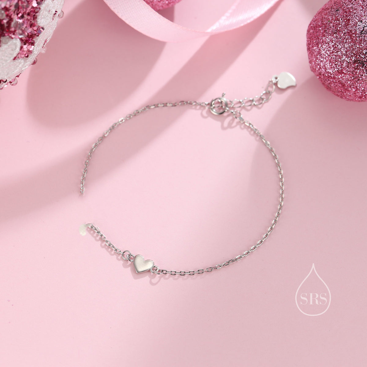 Extra Small Heart Bracelet in Sterling Silver, Small Heart Bracelet, Silver Heart Bracelet