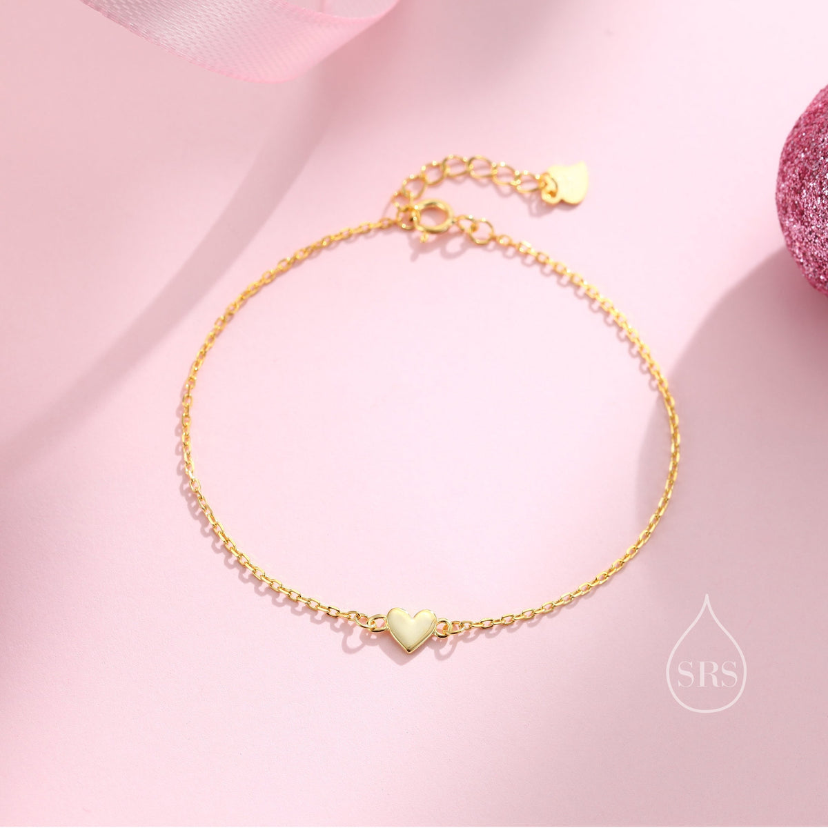Extra Small Heart Bracelet in Sterling Silver, Small Heart Bracelet, Silver Heart Bracelet