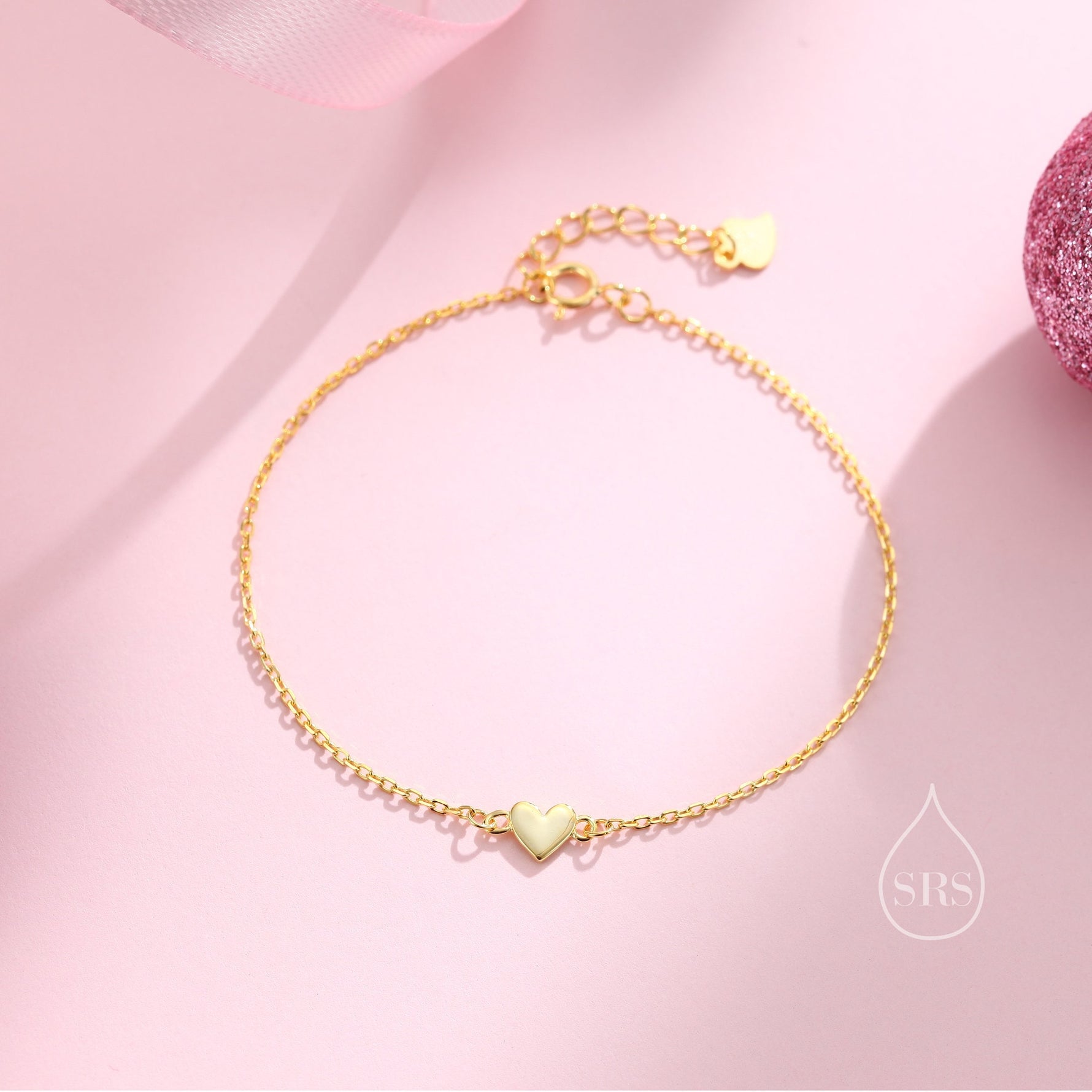 Extra Small Heart Bracelet in Sterling Silver, Small Heart Bracelet, Silver Heart Bracelet