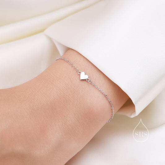 Extra Small Heart Bracelet in Sterling Silver, Small Heart Bracelet, Silver Heart Bracelet