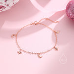 Sterling Silver Moon and CZ Star Bracelet, Silver or Gold or Rose gold, Moon and Star Charm Bracelet, Celestial Jewellery