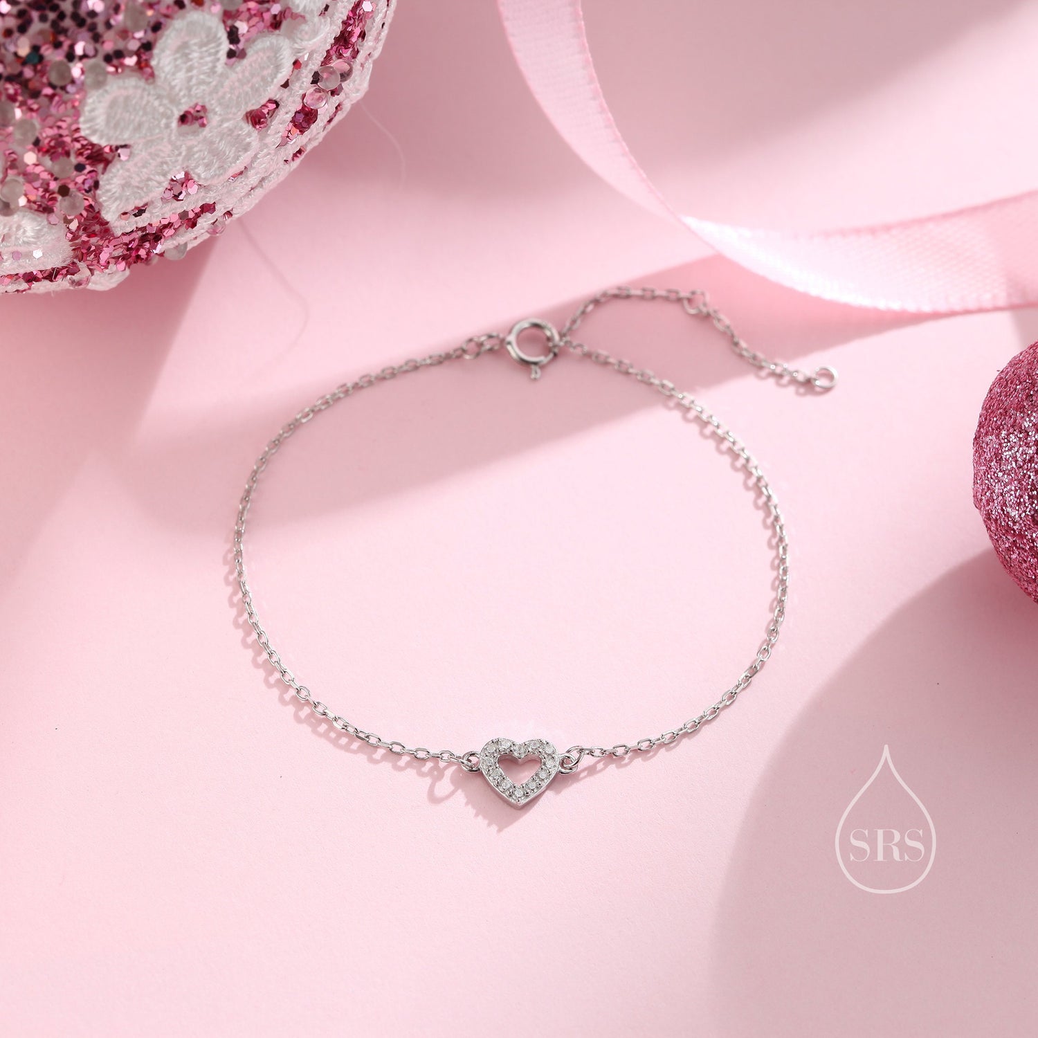 CZ Open Cutout Heart Charm Bracelet