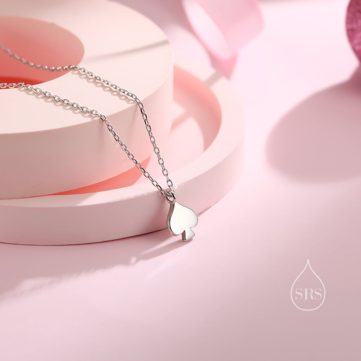 Tiny Spade Pendant Necklace in Sterling Silver, Playing Card Necklace, Poker Necklace, Hearts, Spades, Diamonds and Clubs Necklace