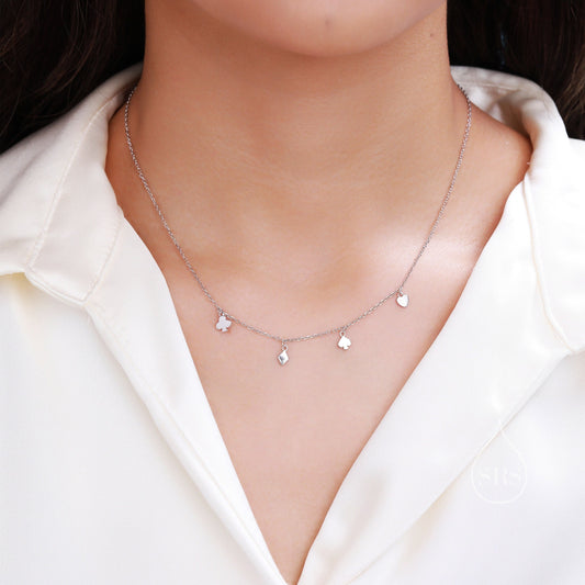 Playing Card Suits Necklace in Sterling Silver, Poker Necklace, Hearts, Spades, Diamonds and Clubs Necklace