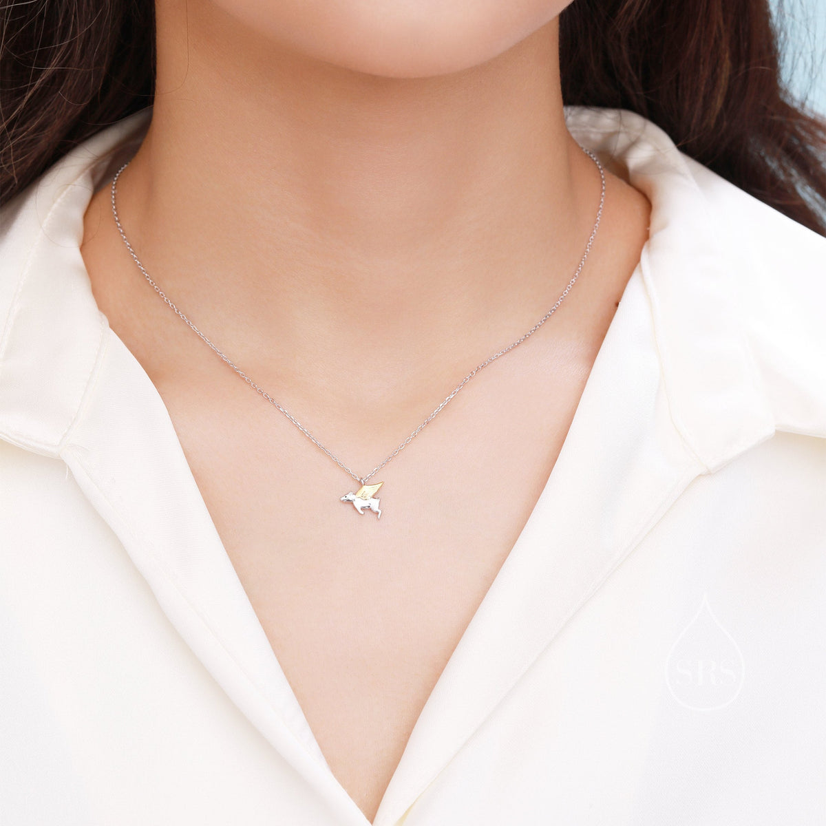 Flying Pig Pendant Necklace in Sterling Silver, Dreams Come True Necklace, Pig Necklace, Pig with Wings Necklace