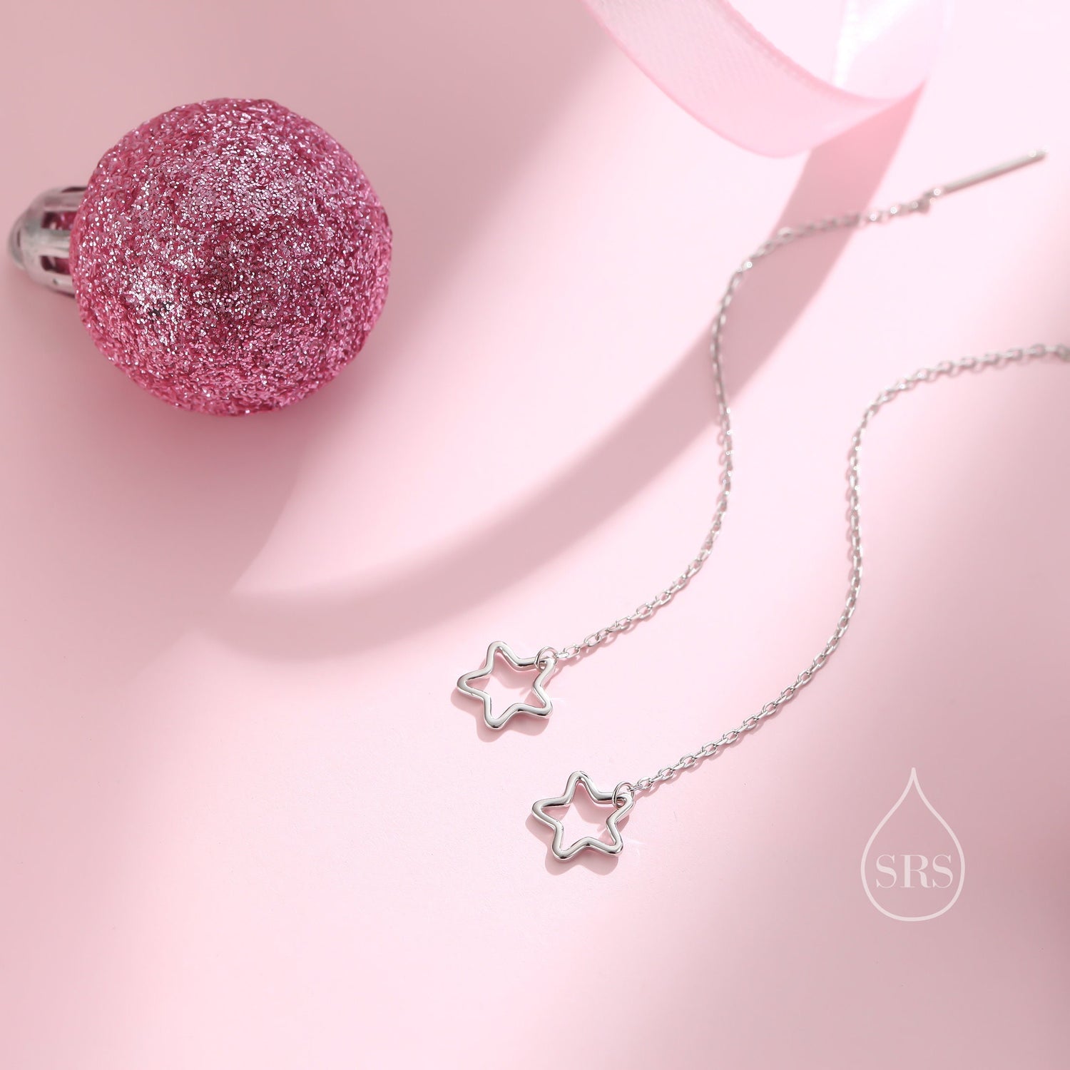 Sterling Silver Open Star Long Ear Threaders, Delicate Star Threader Earrings, Dainty Open Star Dangle Earrings, Star Earrings