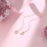 Asymmetric Star and Moon Ear Threaders in Sterling Silver, Delicate Star and Moon Threader Earrings, Dainty Open Star Dangle Earrings
