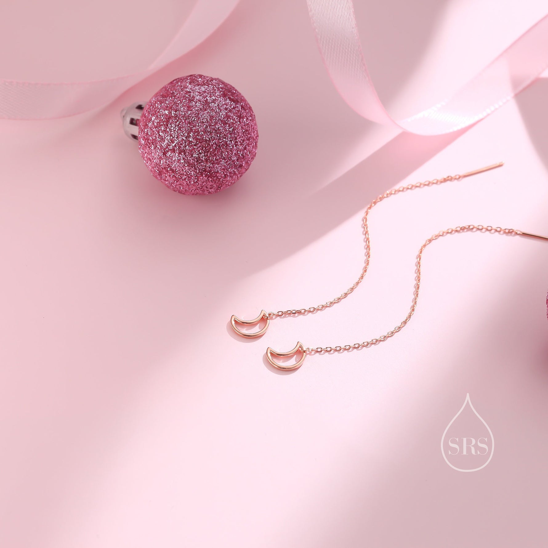 Open Moon Ear Threaders in Sterling Silver, Delicate Hollow Moon Threader Earrings, Dainty Open Moon Dangle Earrings