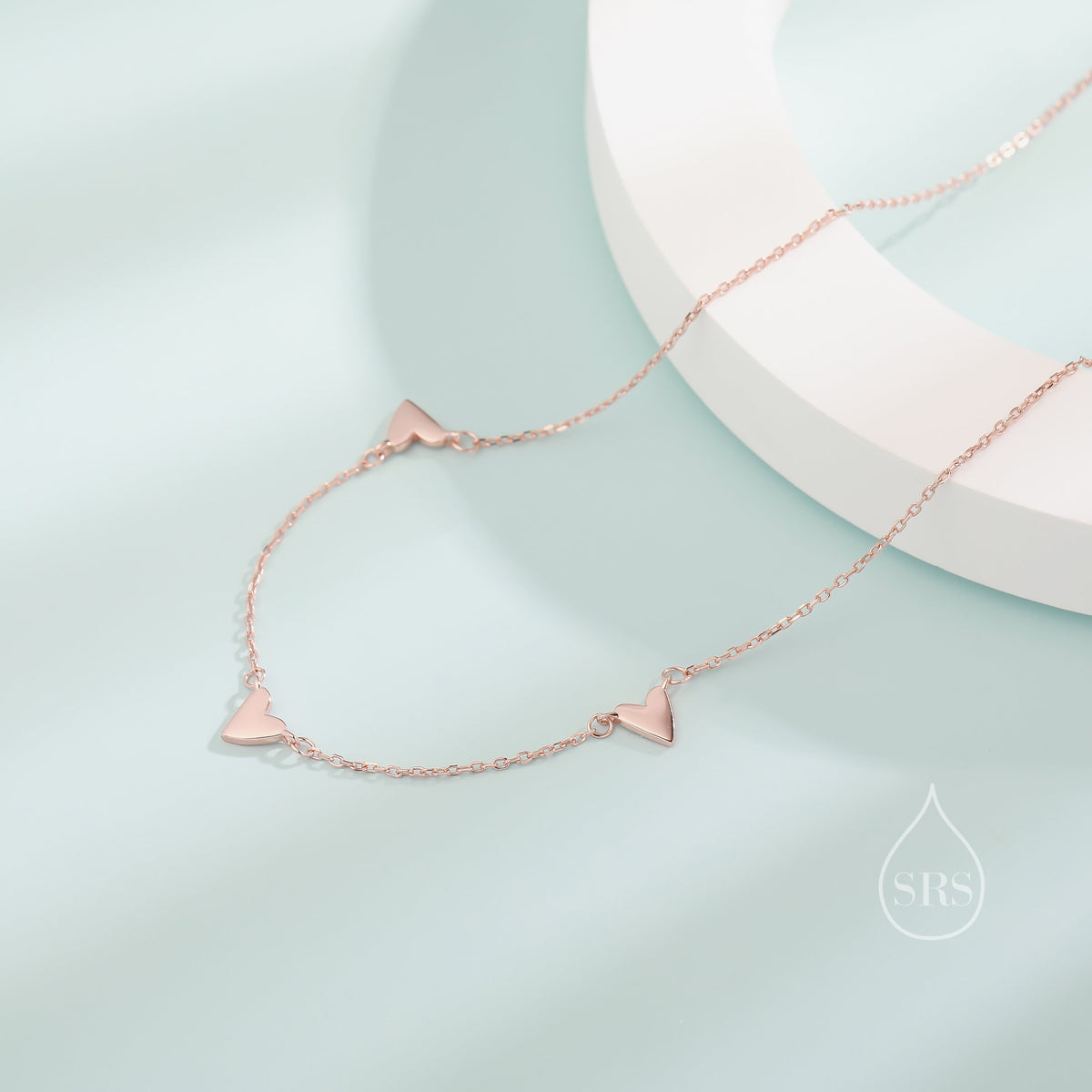 Triple Heart Necklace in Sterling Silver, Tiny Three Heart Necklace, Silver, Gold or Rose Gold, Heart Charm Necklace