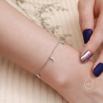Sterling Silver Tiny CZ Moon and Star Bracelet, Silver or Gold or Rose gold, Moon and Star Charm Bracelet, Celestial Jewellery