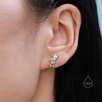 Astronaut Stud Earrings in Sterling Silver with Moonstone, Mismatched Moon and Star Astronaut Earrings, Asymmetric Spaceman Earrings