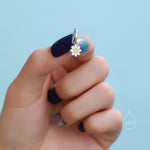 Sterling Silver Enamel Daisy Huggie Hoops, Dainty Dangle Daisy Earrings, Flower Hoops? Daisy Hoop Earrings