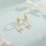 Opal Starburst Huggie Hoop Earrings in Sterling Silver, Blue Opal North Star Drop Earrings, Delicate Blue Opal Star Earrings