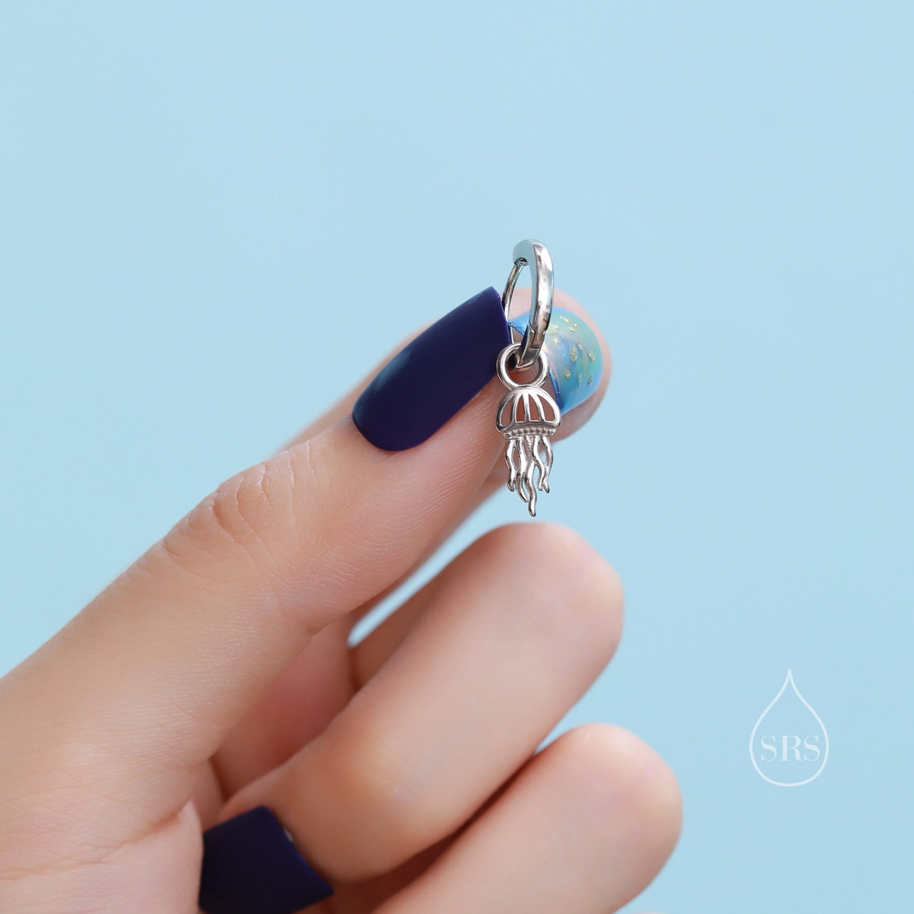 Sterling Silver Jellyfish Dangle Huggie Hoops, Detachable Jellyfish Hoop Earrings, Dainty Dangle Earrings, Fish Earrings, Ocean Animal