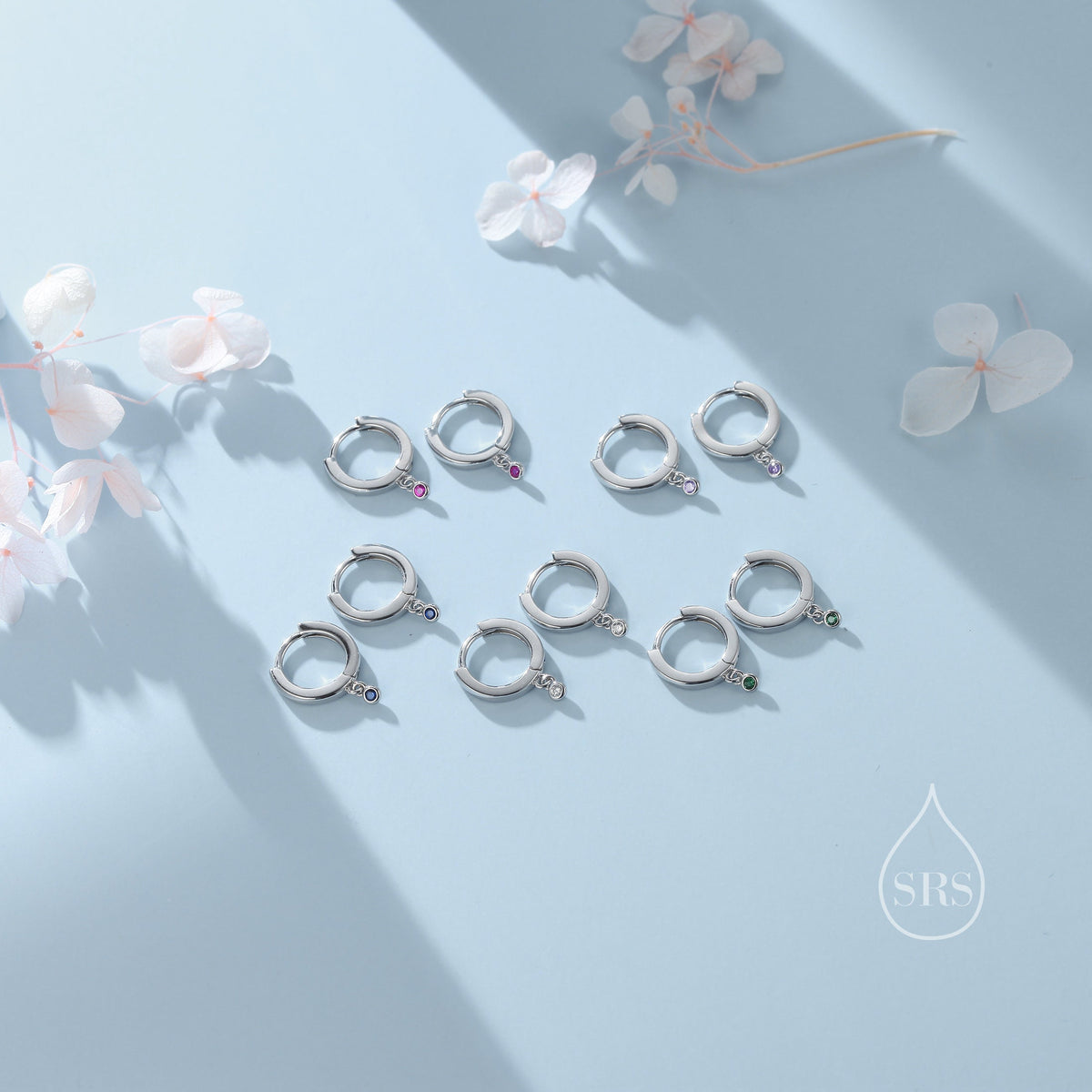 Extra Tiny CZ Huggie Hoop Earrings in Sterling Silver, Silver or Gold, Geometric Hoop Earrings, Green, Blue, Pink, Purple or Clear CZ