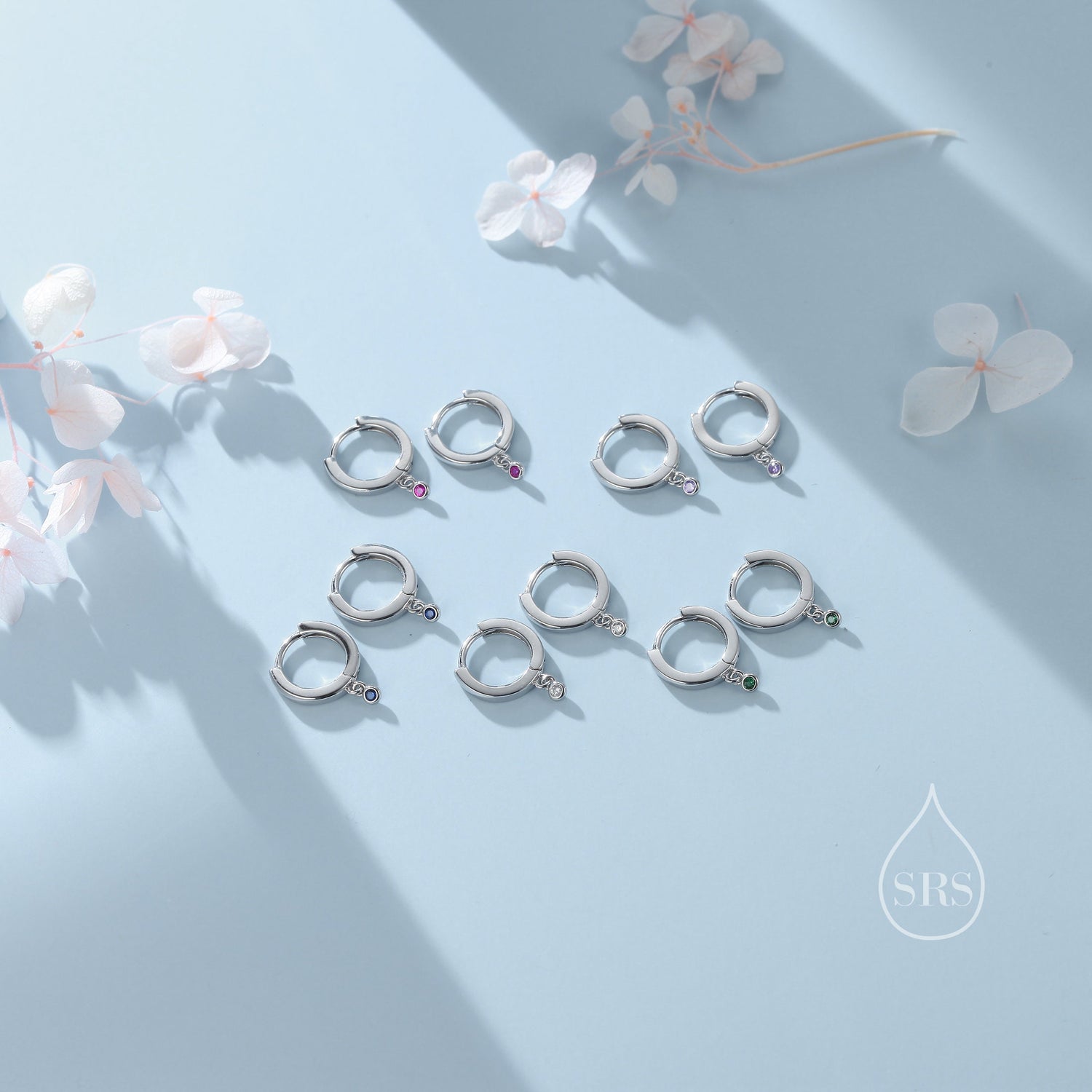 Extra Tiny CZ Huggie Hoop Earrings in Sterling Silver, Silver or Gold, Geometric Hoop Earrings, Green, Blue, Pink, Purple or Clear CZ