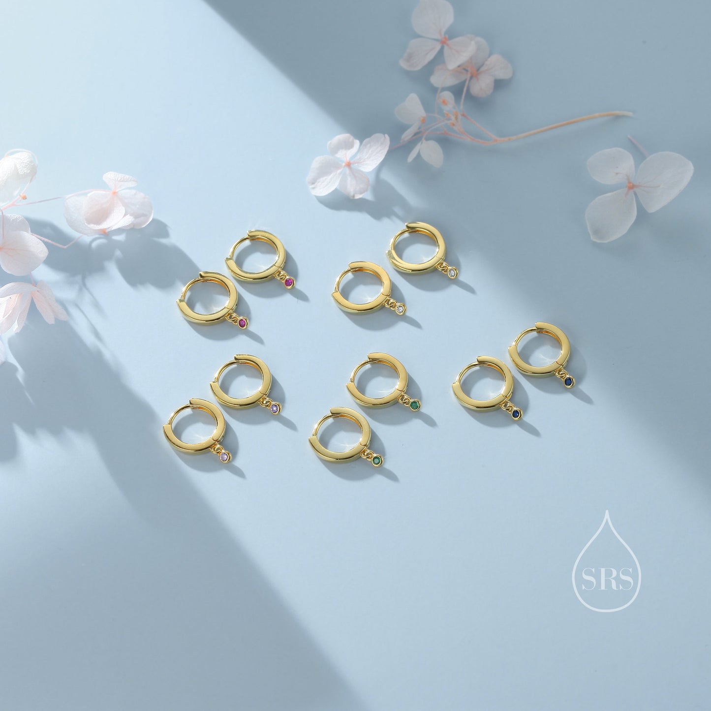 Extra Tiny CZ Huggie Hoop Earrings in Sterling Silver, Silver or Gold, Geometric Hoop Earrings, Green, Blue, Pink, Purple or Clear CZ