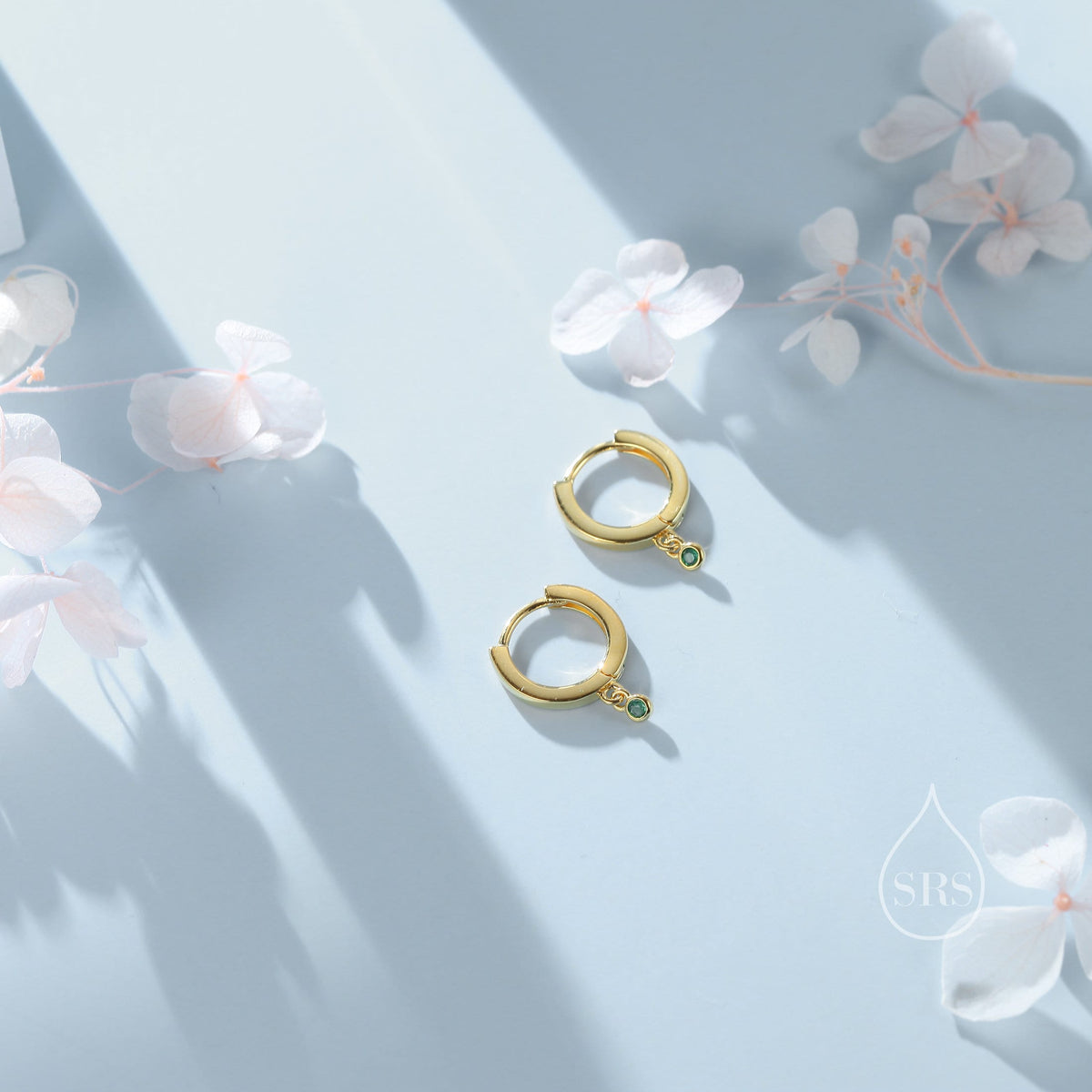 Extra Tiny CZ Huggie Hoop Earrings in Sterling Silver, Silver or Gold, Geometric Hoop Earrings, Green, Blue, Pink, Purple or Clear CZ