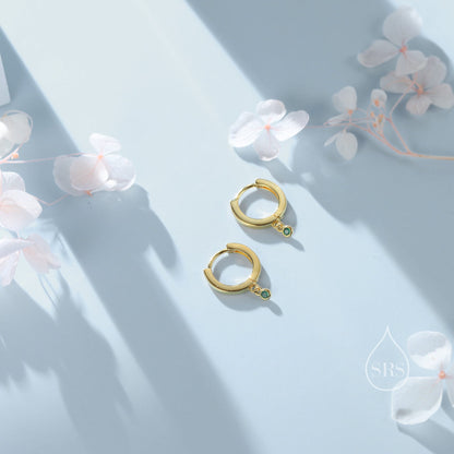 Extra Tiny CZ Huggie Hoop Earrings in Sterling Silver, Silver or Gold, Geometric Hoop Earrings, Green, Blue, Pink, Purple or Clear CZ