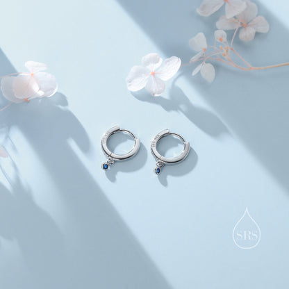 Extra Tiny CZ Huggie Hoop Earrings in Sterling Silver, Silver or Gold, Geometric Hoop Earrings, Green, Blue, Pink, Purple or Clear CZ