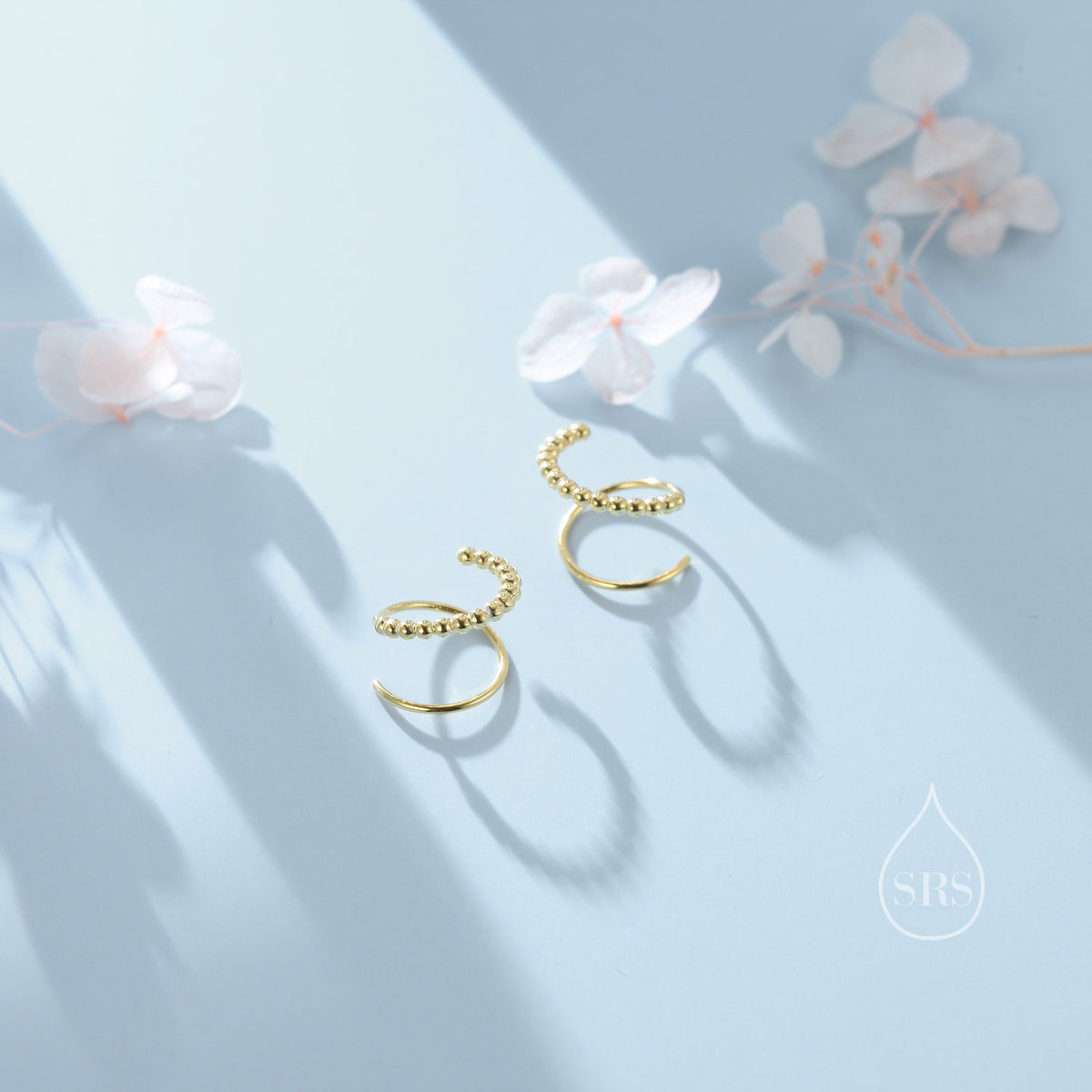 Dotted Single Piercing Spiral Hoop Earrings In Sterling Silver, Silver, Gold or Rose Gold, 8mm Minimalist Pebble Spiral Earrings