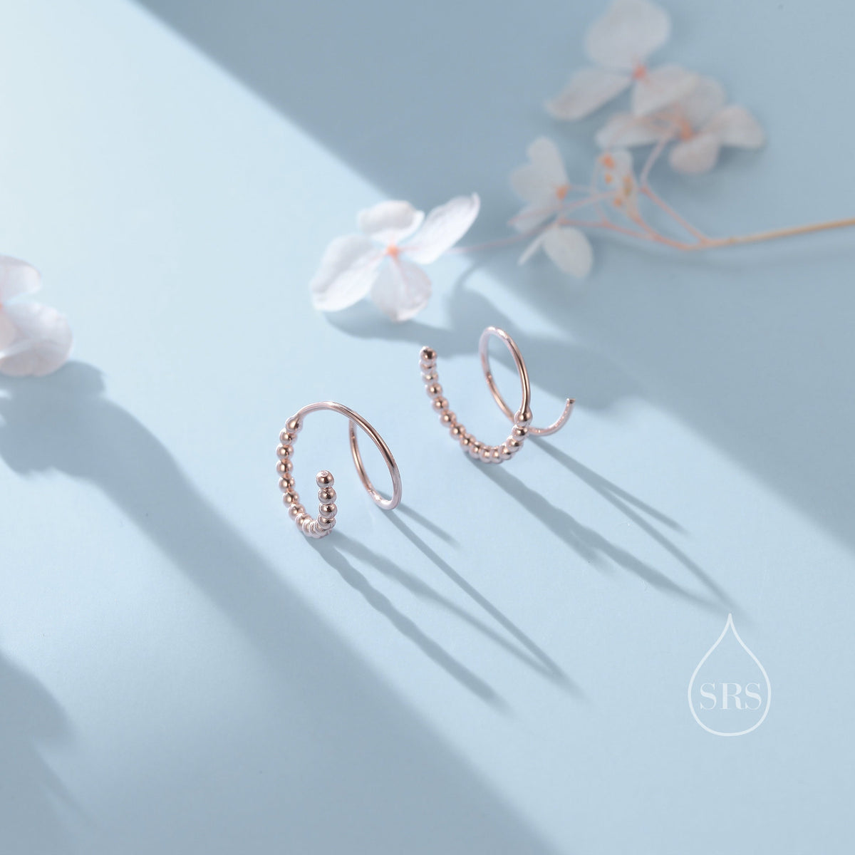 Dotted Single Piercing Spiral Hoop Earrings In Sterling Silver, Silver, Gold or Rose Gold, 8mm Minimalist Pebble Spiral Earrings