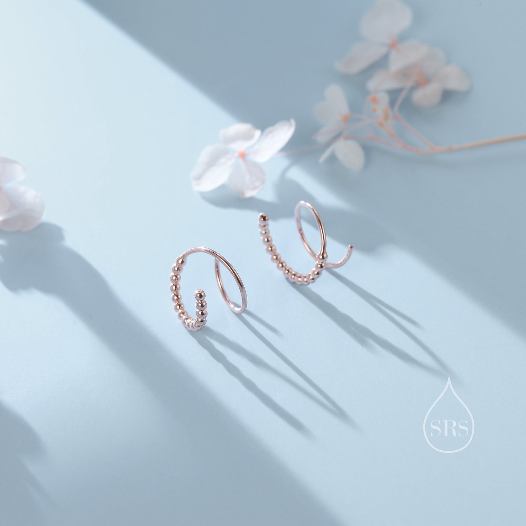 Dotted Single Piercing Spiral Hoop Earrings In Sterling Silver, Silver, Gold or Rose Gold, 8mm Minimalist Pebble Spiral Earrings