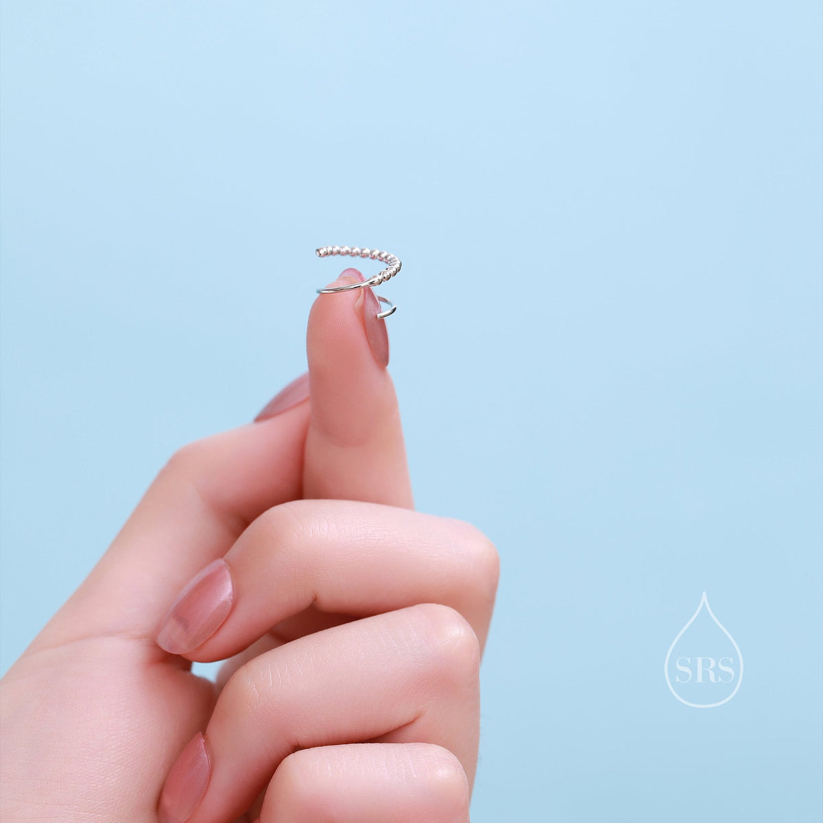 Dotted Single Piercing Spiral Hoop Earrings In Sterling Silver, Silver, Gold or Rose Gold, 8mm Minimalist Pebble Spiral Earrings