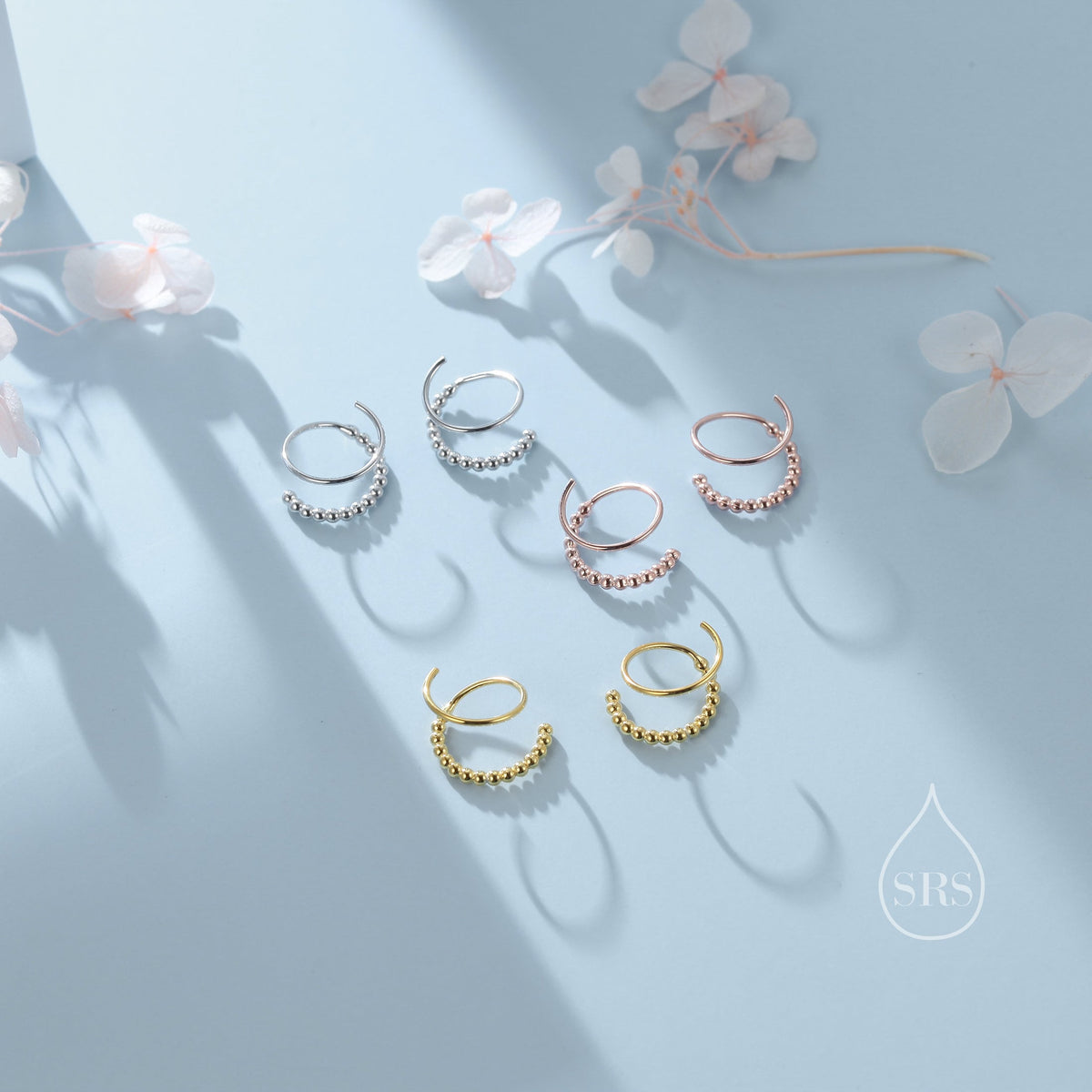Dotted Single Piercing Spiral Hoop Earrings In Sterling Silver, Silver, Gold or Rose Gold, 8mm Minimalist Pebble Spiral Earrings