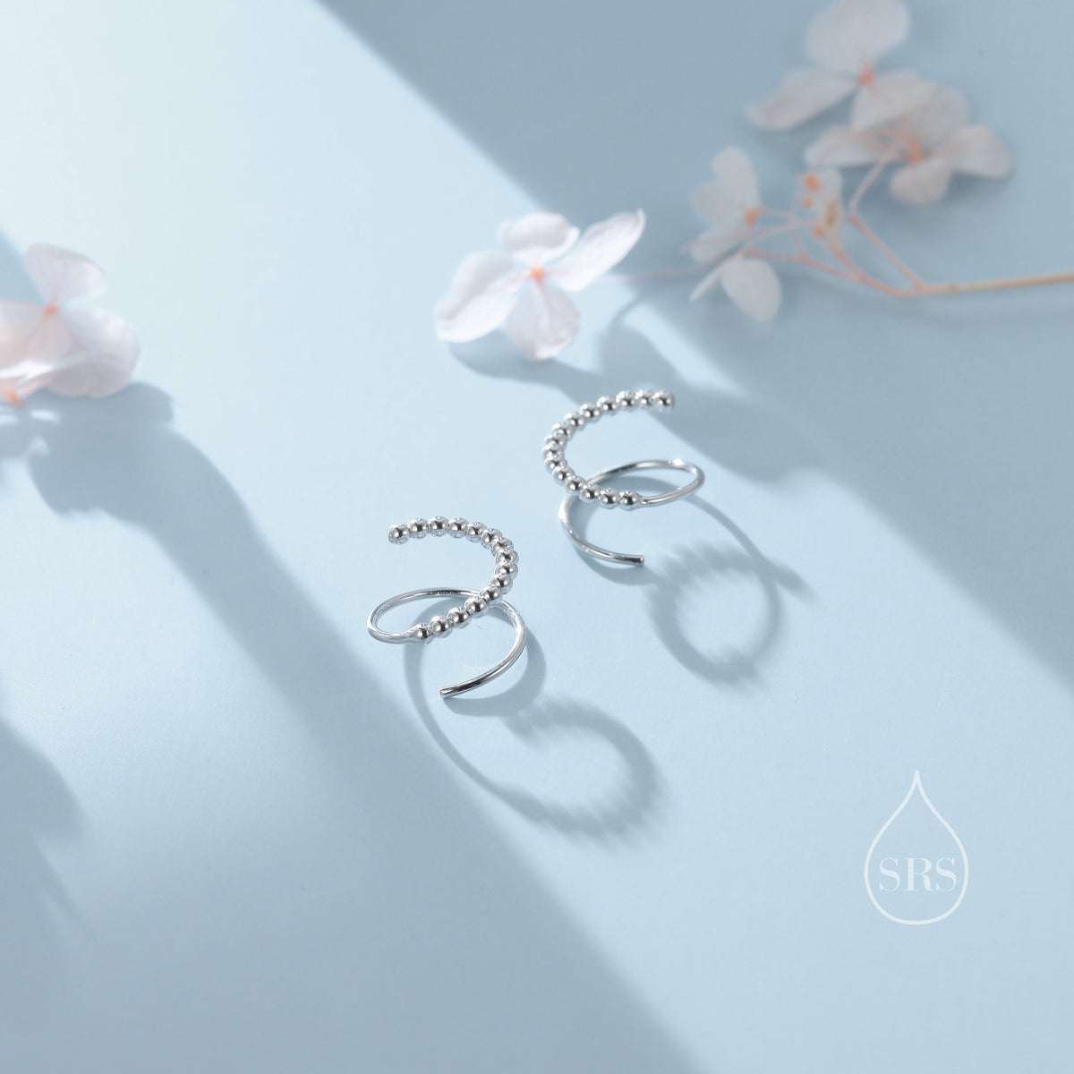 Dotted Single Piercing Spiral Hoop Earrings In Sterling Silver, Silver, Gold or Rose Gold, 8mm Minimalist Pebble Spiral Earrings