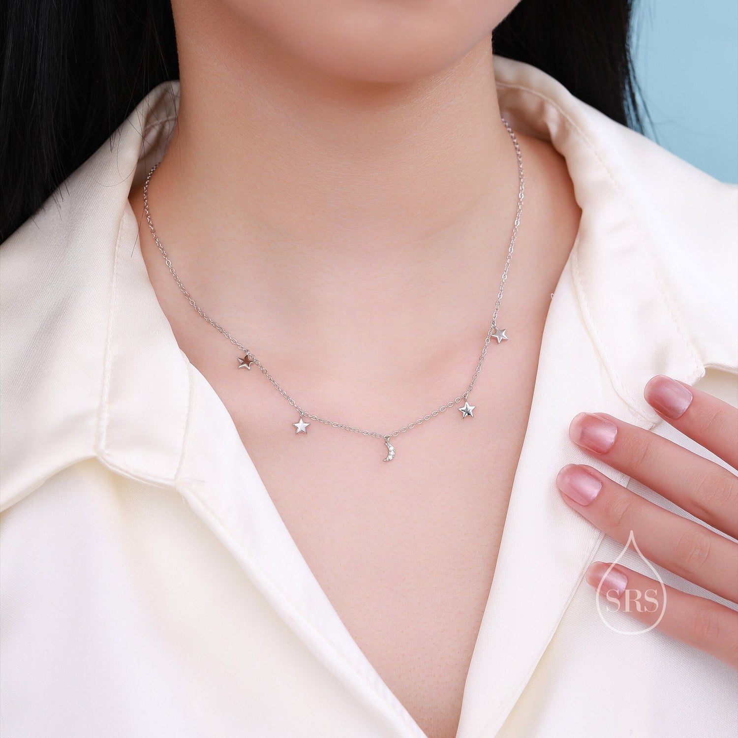 Crescent Moon and Star CZ Charm Necklace in Sterling Silver, Silver or Gold, Star and Moon Necklace, Star Moon Pendant, New Moon Necklace