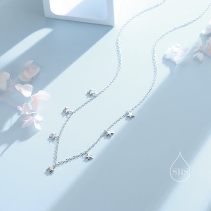 Star Choker Necklace in Sterling Silver, Silver or Gold, Star Collar Necklace, Short Necklace