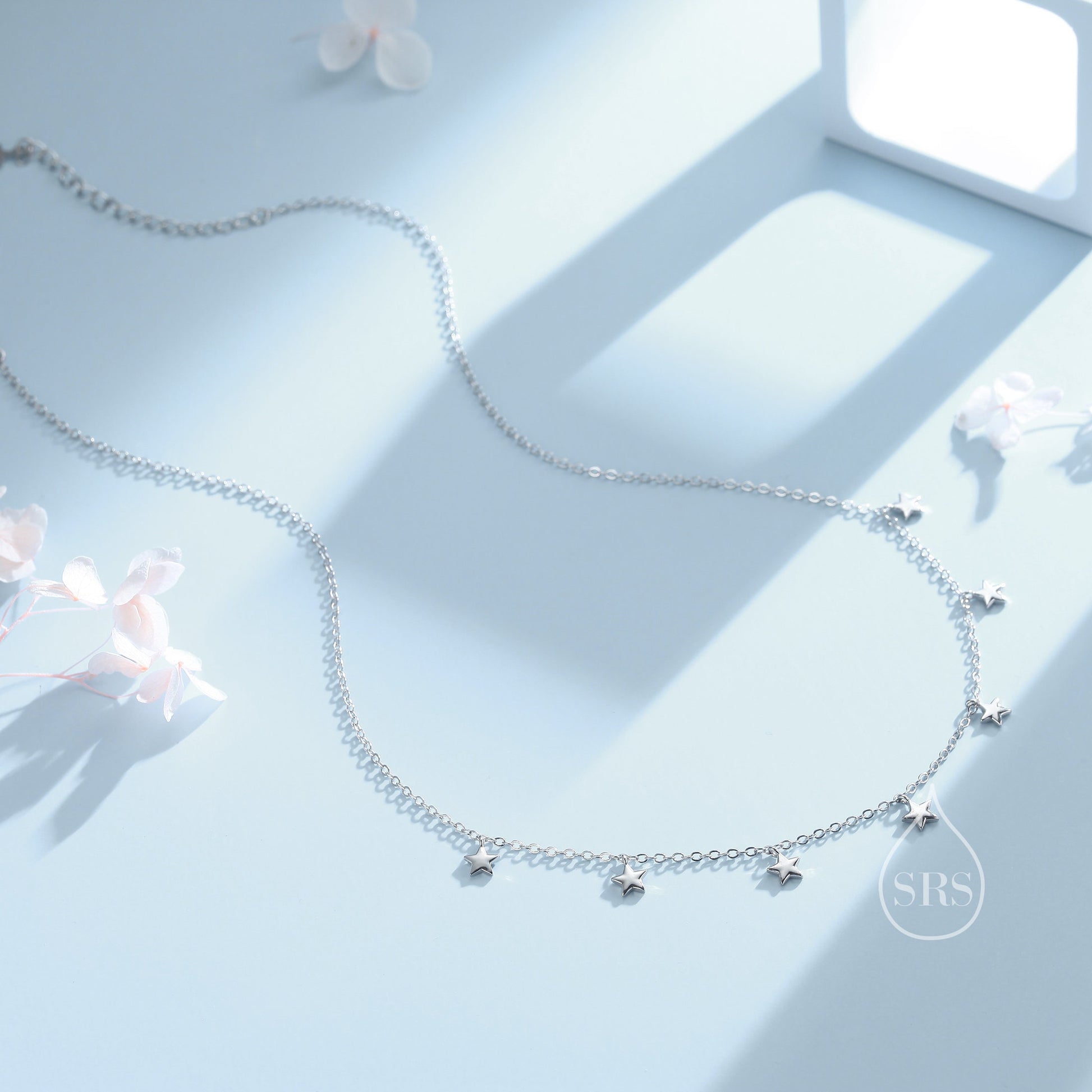 Star Choker Necklace in Sterling Silver, Silver or Gold, Star Collar Necklace, Short Necklace