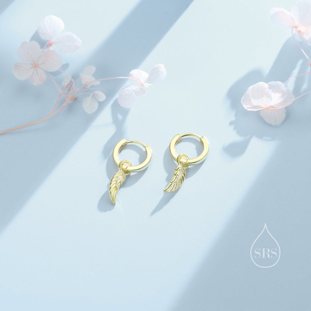 Tiny Angel Wing Huggie Hoop Earrings in Sterling Silver, Wing Earrings, Wing Feather Dangle Hoops, Wing Hoops, Angel Hoops