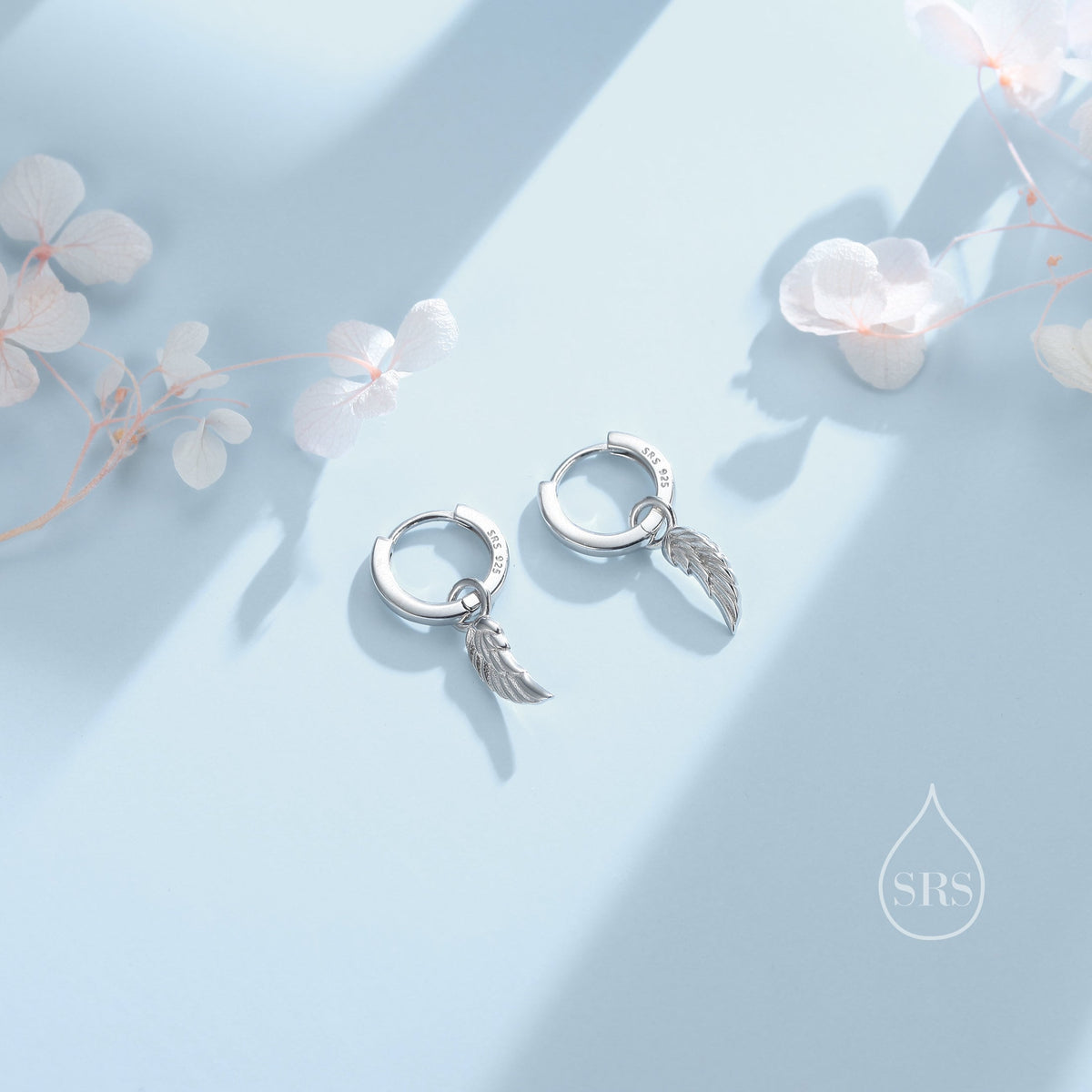 Tiny Angel Wing Huggie Hoop Earrings in Sterling Silver, Wing Earrings, Wing Feather Dangle Hoops, Wing Hoops, Angel Hoops