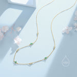 Hydrangea Flower Motif CZ Necklace in Sterling Silver, Silver or Gold, Emerald Green or Clear Three CZ Satellite Crystal Necklace,