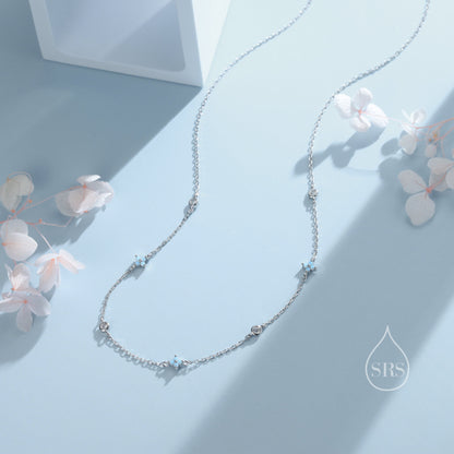 Hydrangea Flower Motif CZ Necklace in Sterling Silver, Silver or Gold, Emerald Green or Clear Three CZ Satellite Crystal Necklace,