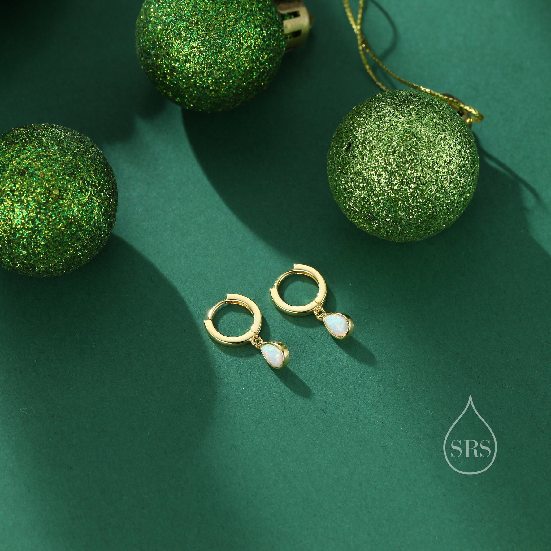 Sterling Silver Dangling Opal Droplet Hoop Earrings, Blue Opal or Fire Opal Charm Dangle Hoop Earrings, Silver or Gold