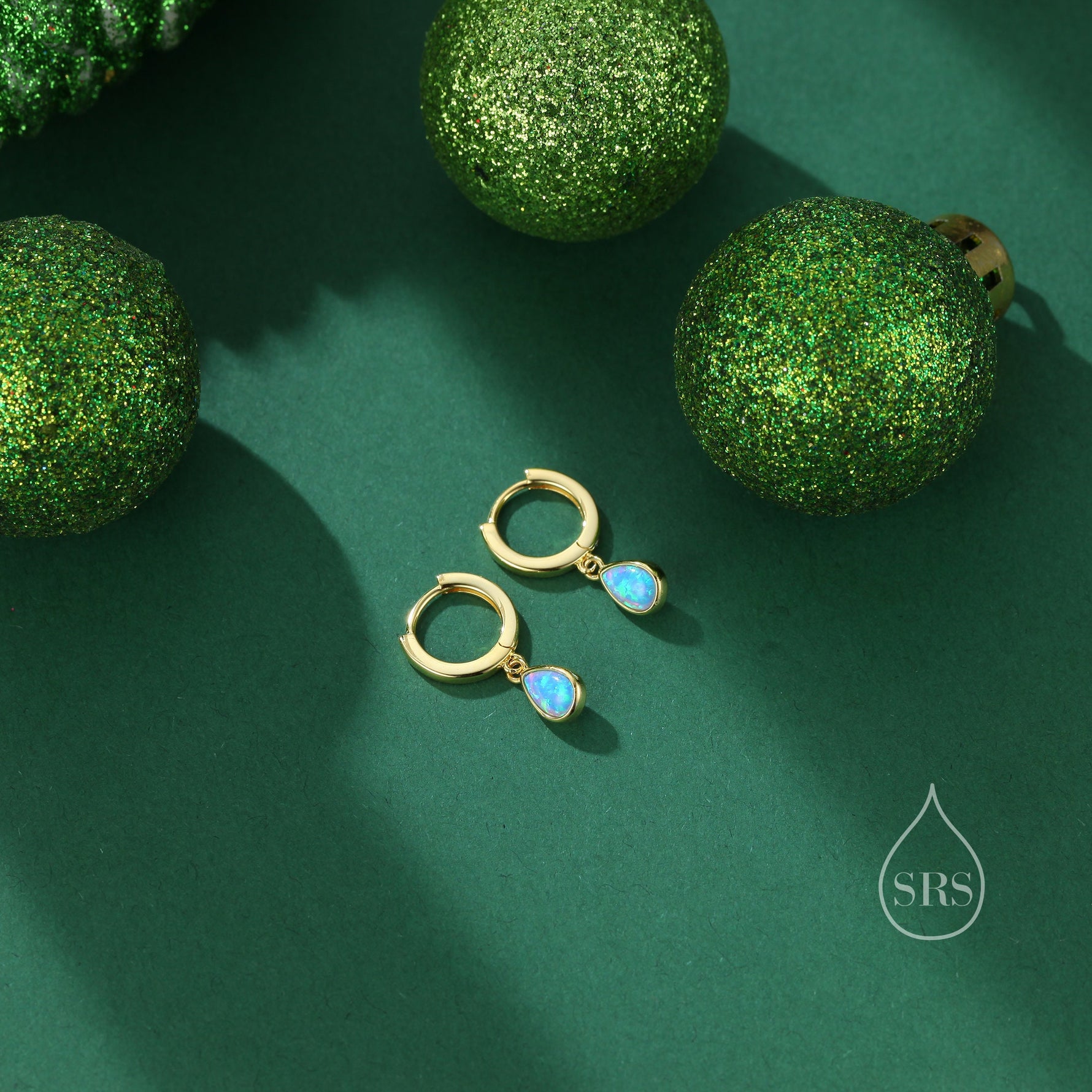 Sterling Silver Dangling Opal Droplet Hoop Earrings, Blue Opal or Fire Opal Charm Dangle Hoop Earrings, Silver or Gold