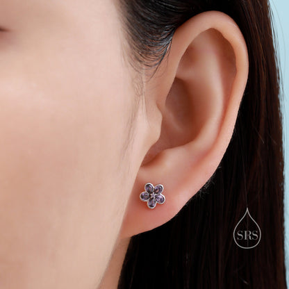 Tiny Flower CZ Stud Earrings in Sterling Silver, Forget Me Not Floral CZ Earrings, Silver or Gold, Flower CZ Earrings, Pear