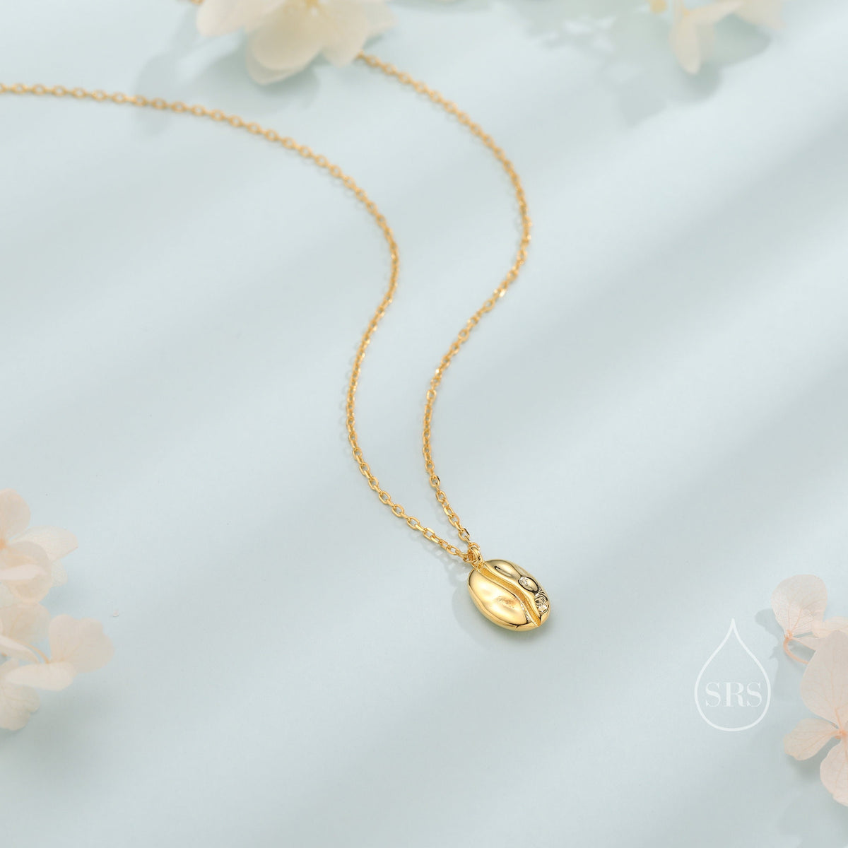 Coffee Bean Pendant Necklace in Sterling Silver, Silver or Gold, Coffee Necklace, Coffee Lover, Coffee Pendant