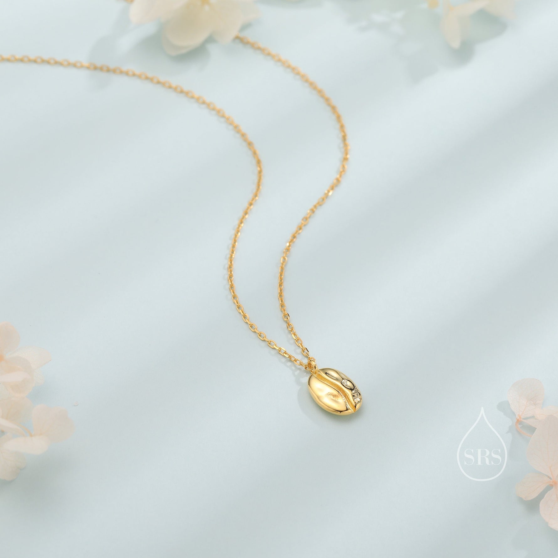 Coffee Bean Pendant Necklace in Sterling Silver, Silver or Gold, Coffee Necklace, Coffee Lover, Coffee Pendant