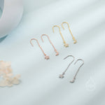 Asymmetric Star and Moon CZ Drop Earrings in Sterling Silver, Delicate Star and Moon Threader Earrings, Dainty Open Star Dangle Earrings