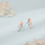 Tulip Flower Stud Earrings in Sterling Silver, Two Tone Finish, Flower Earrings, Tulip Earrings
