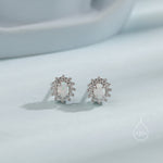 Opal CZ Oval Halo Stud Earrings in Sterling Silver, Silver or Gold, Lab Opal and CZ Earrings, Opal Earrings