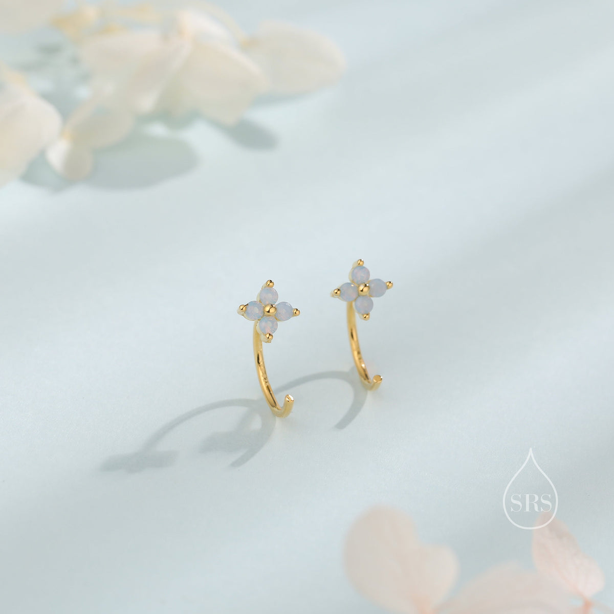 Extra Tiny Hydrangea Flower Huggie Hoop Earrings in Sterling Silver, Silver or Gold, Hydrangea Earrings