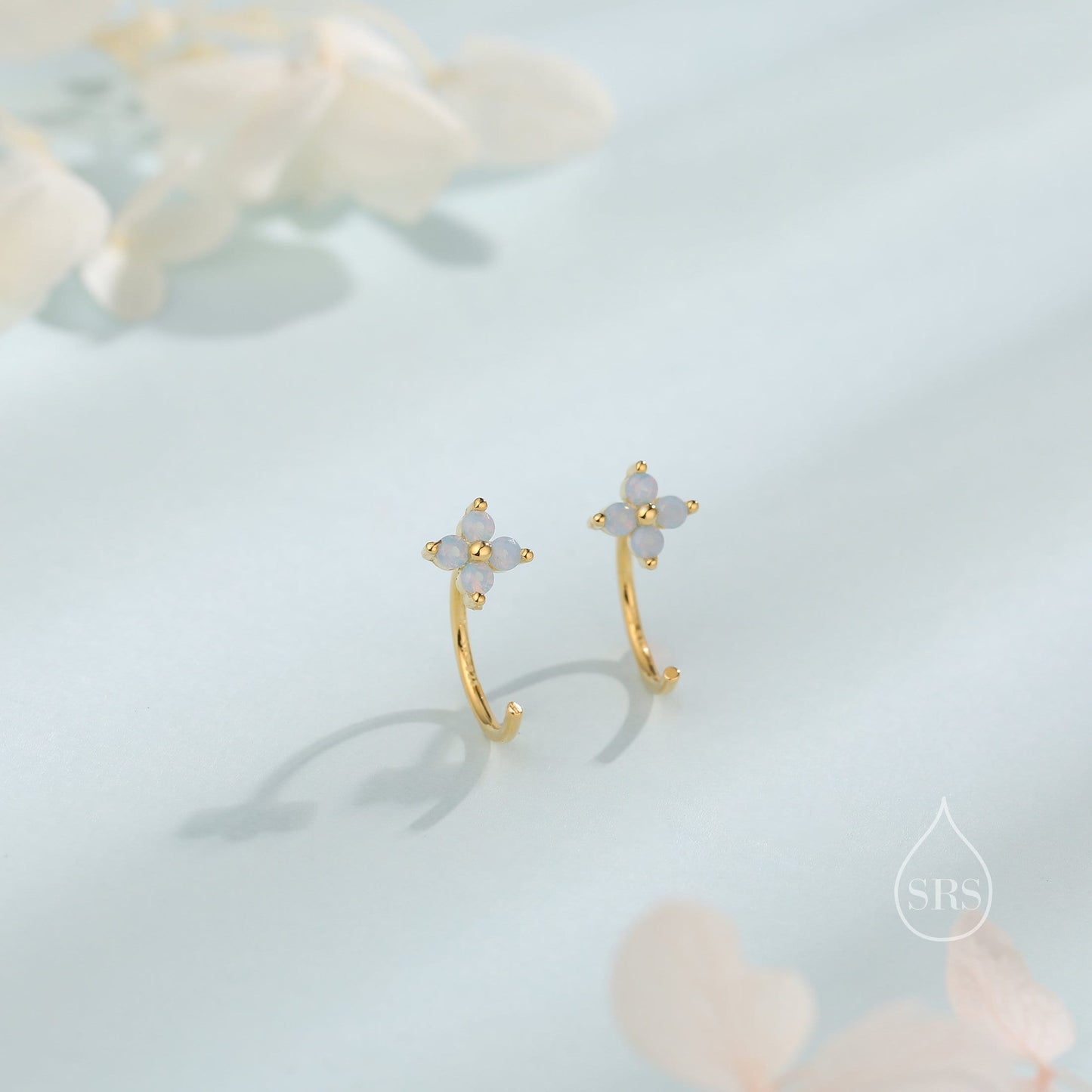 Extra Tiny Hydrangea Flower Huggie Hoop Earrings in Sterling Silver, Silver or Gold, Hydrangea Earrings